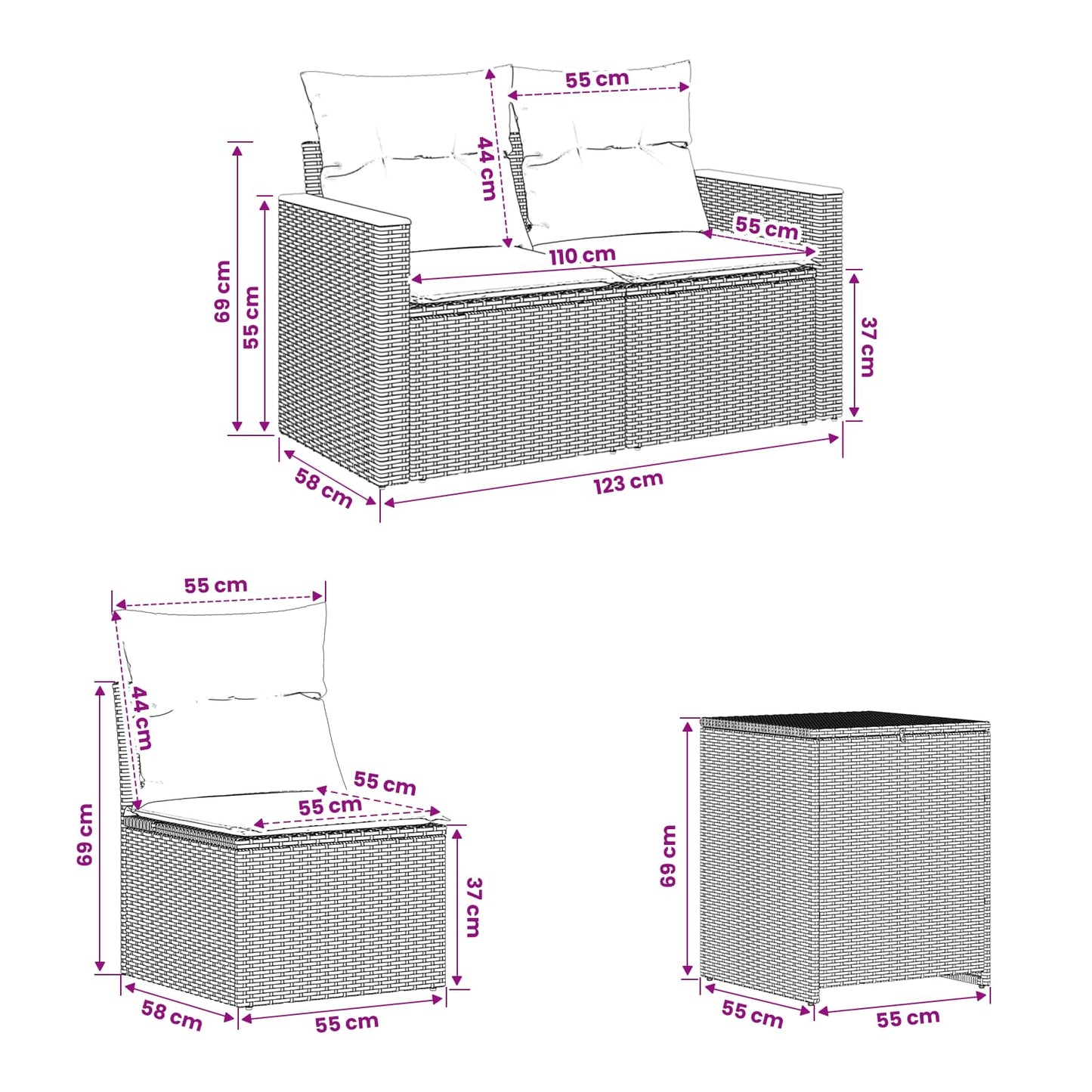Set di divani 5 pz Grigio e Blu Navy Rattan sintetico e Acciaio | homemem39