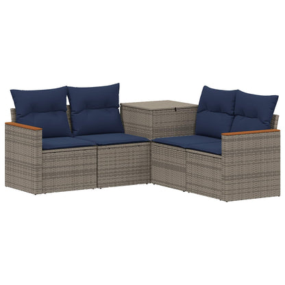 Set di divani 5 pz Grigio e Blu Navy Rattan sintetico e Acciaio | homemem39