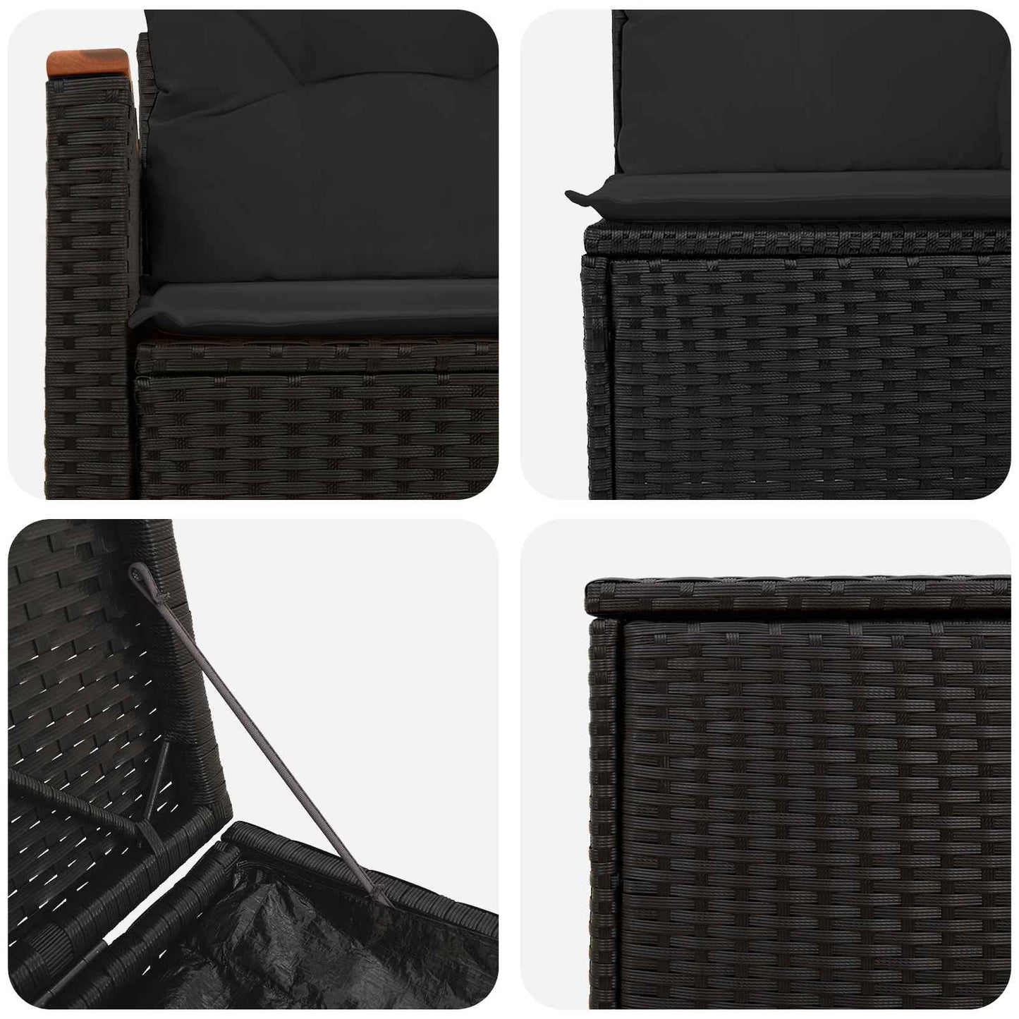 Set di divani 5 pz Nero Rattan sintetico e Acciaio