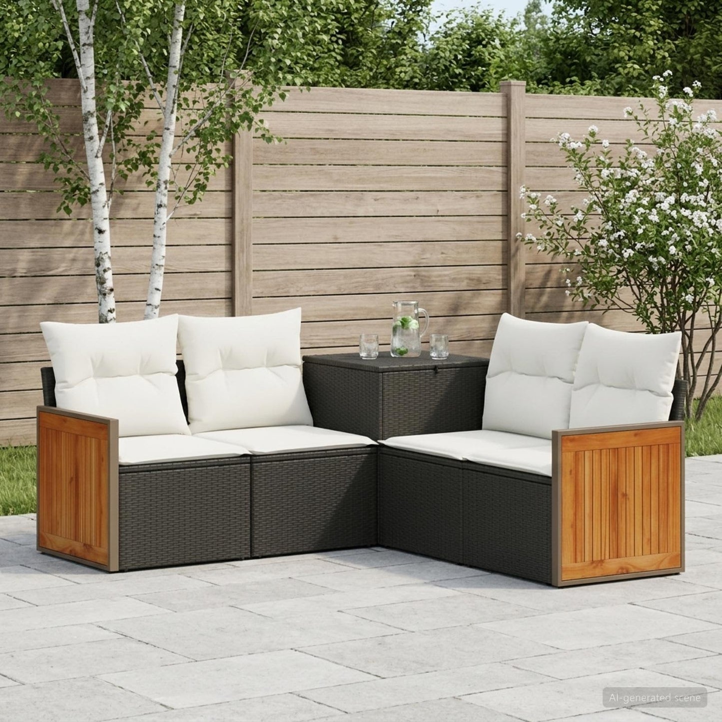 Set di divani 5 pz Nero e Bianco Crema | homemem39