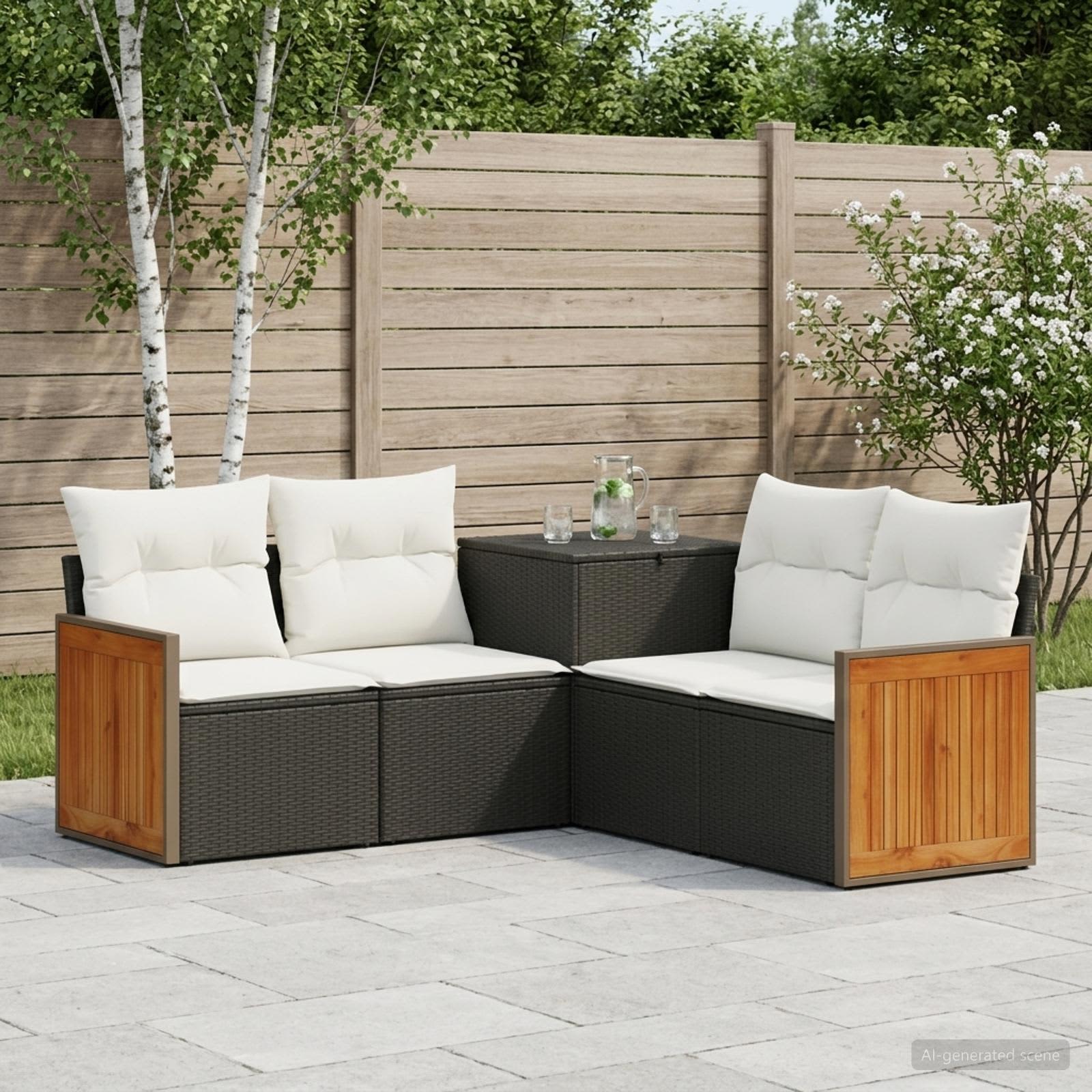 Set di divani 5 pz Nero e Bianco Crema | homemem39
