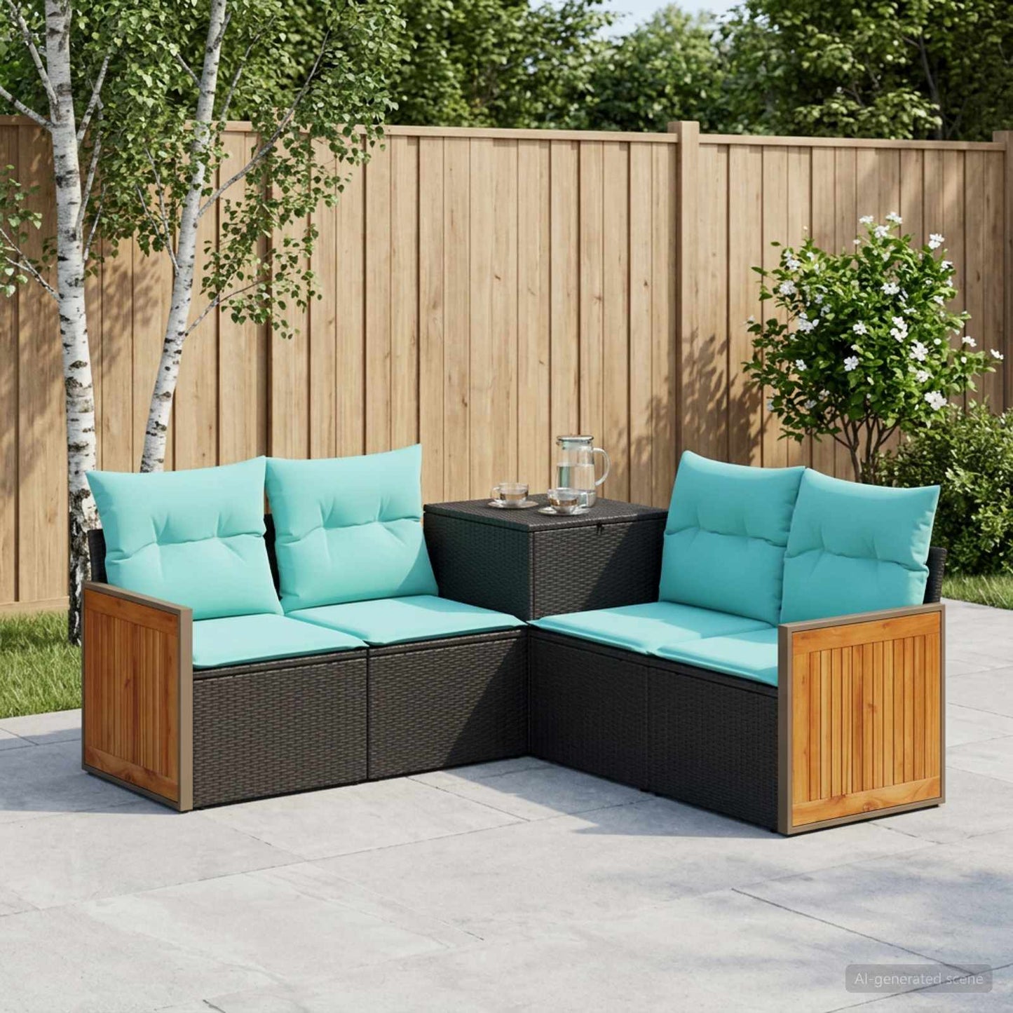 Set di divani 5 pz Nero e Blu Rattan sintetico e Acciaio | homemem39