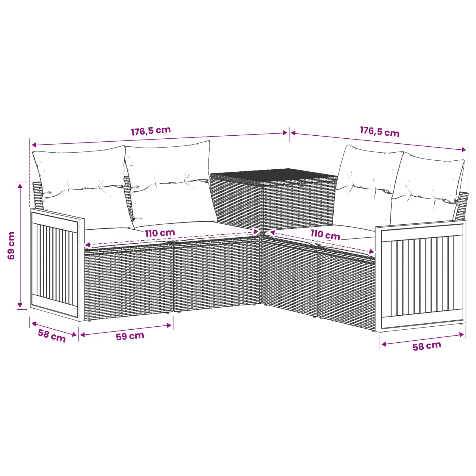 Set di divani 5 pz Grigio e Blu Navy Rattan sintetico e Acciaio | homemem39