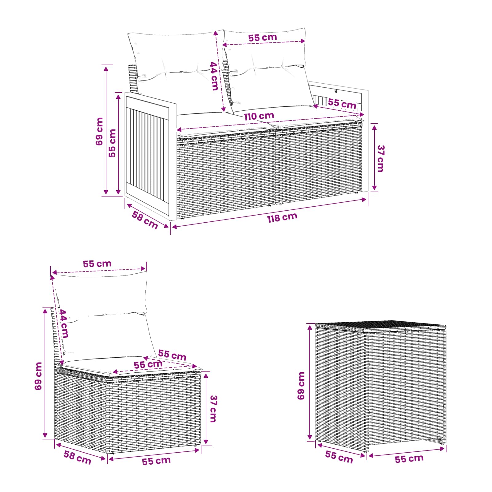 Set di divani 5 pz Grigio e Blu Navy Rattan sintetico e Acciaio | homemem39