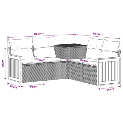 Set di divani 5 pz Grigio e Blu Navy Rattan sintetico e Acciaio | homemem39