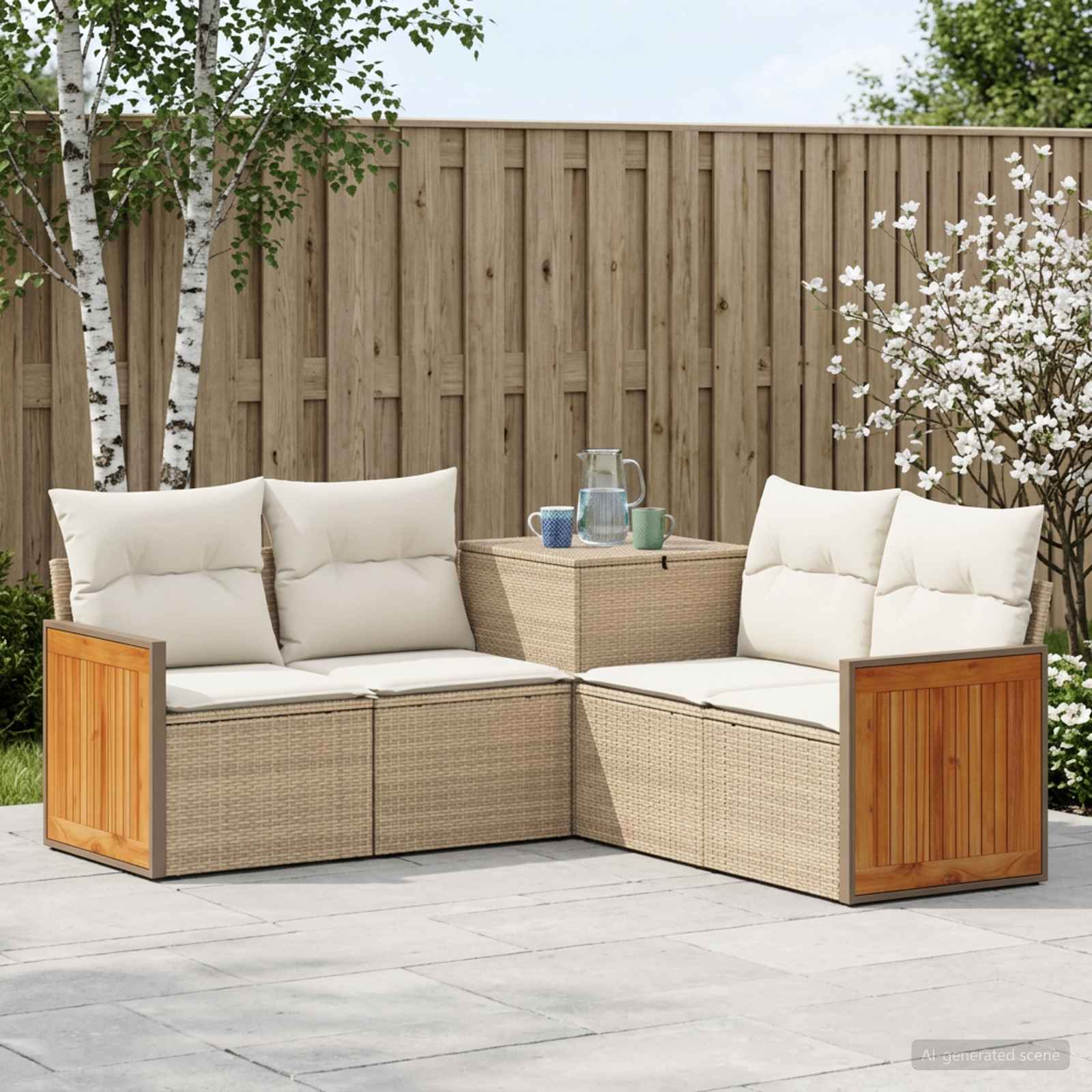 Set di divani 5 pz Beige e Bianco Crema | homemem39