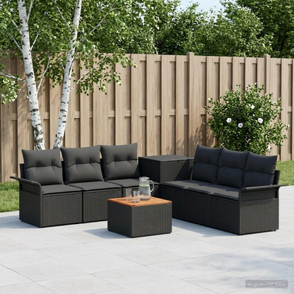 Set di divani 8 pz Nero Rattan sintetico e Acciaio | homemem39