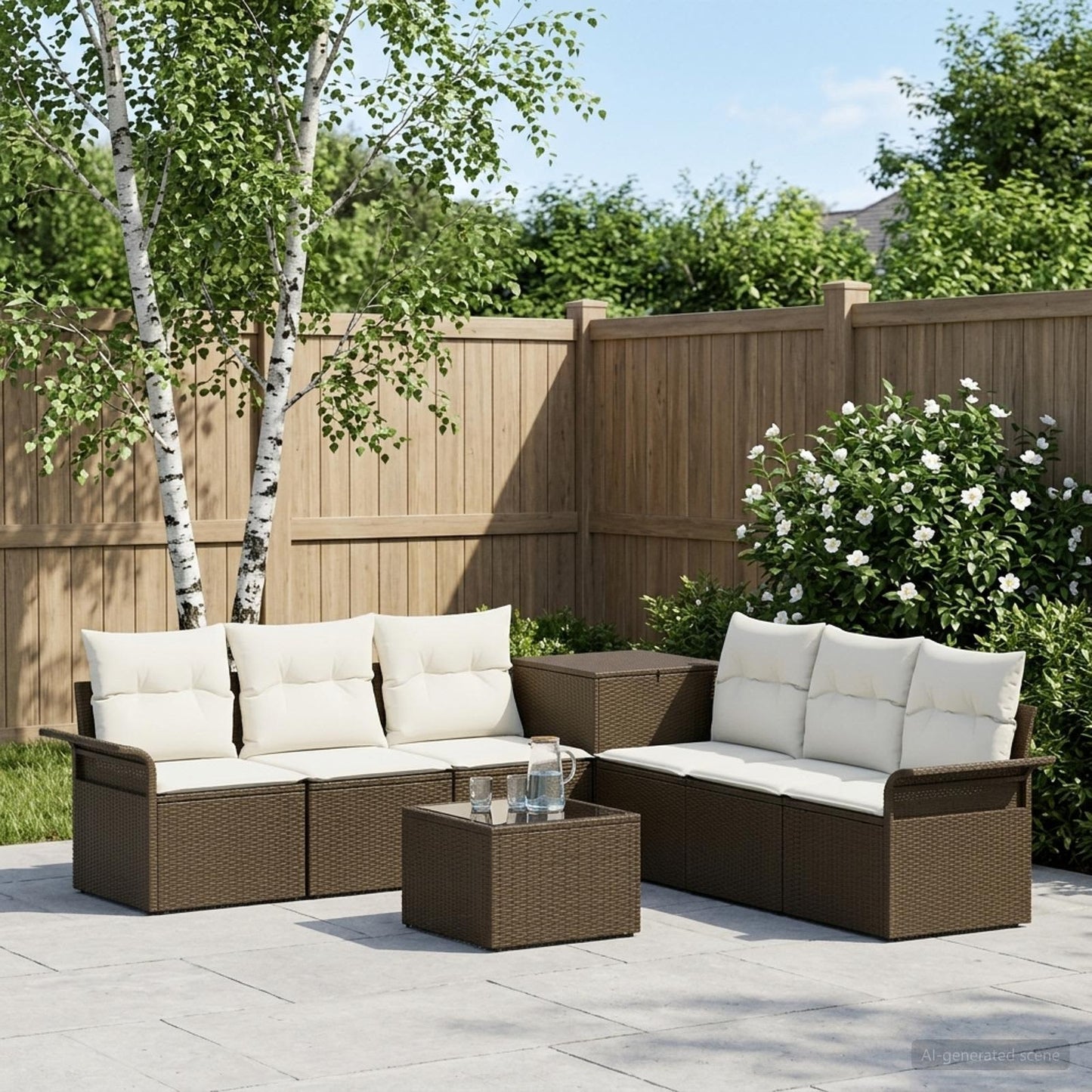 Set di divani 8 pz Marrone e Bianco Crema | homemem39
