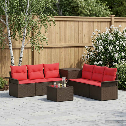 Set di divani 8 pz Marrone e Rosso Rattan sintetico e Acciaio | homemem39