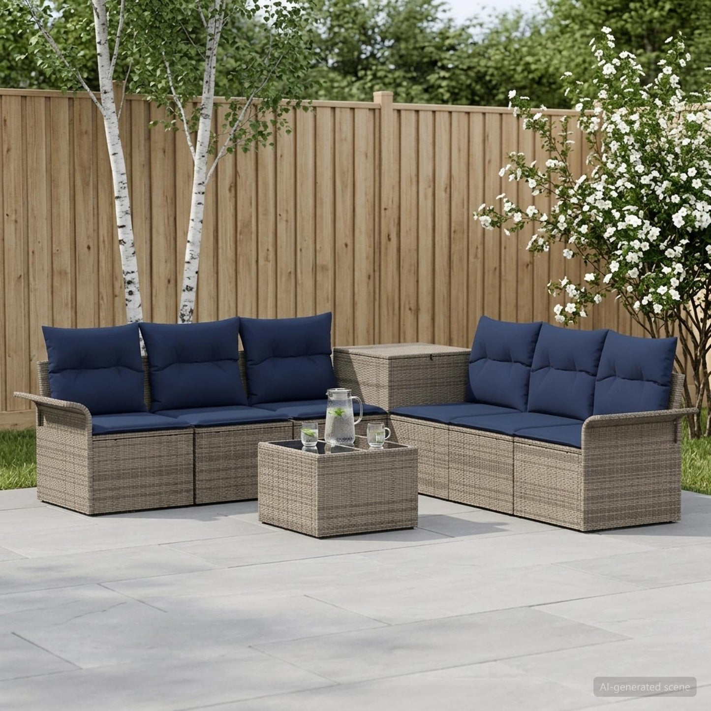 Set di divani 8 pz Grigio e Blu Navy Rattan sintetico e Acciaio | homemem39