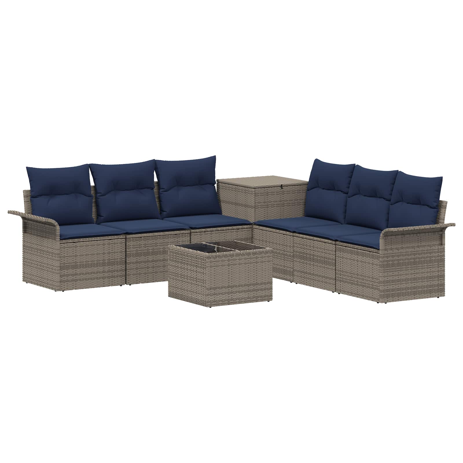 Set di divani 8 pz Grigio e Blu Navy Rattan sintetico e Acciaio | homemem39