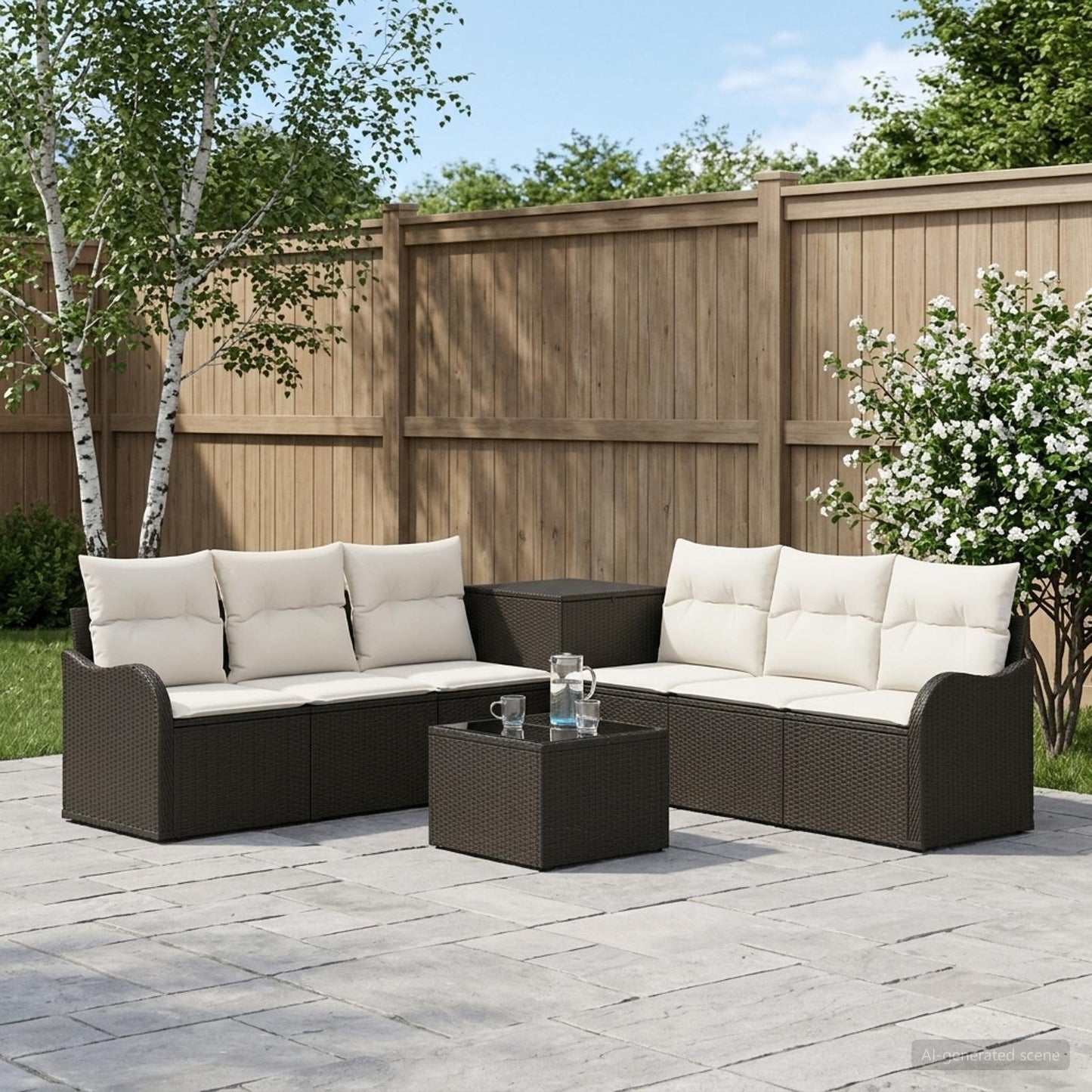 Set di divani 8 pz Nero e Bianco Crema