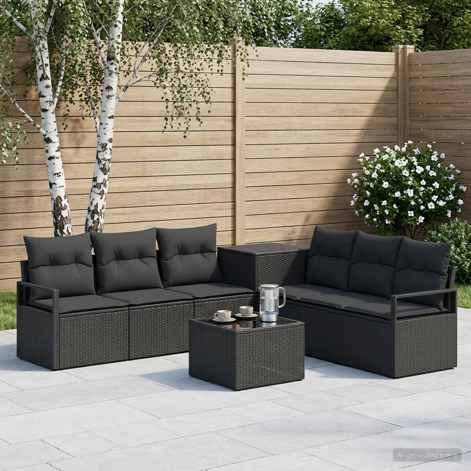 Set di divani 8 pz Nero Rattan sintetico e Acciaio | homemem39