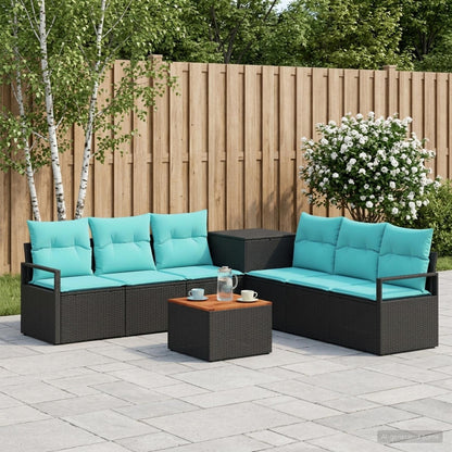 Set di divani 8 pz Nero e Blu Rattan sintetico e Acciaio | homemem39