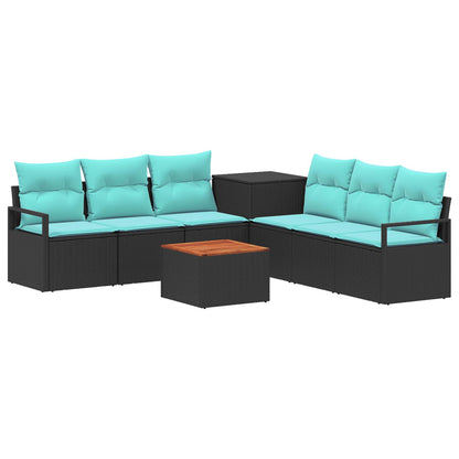 Set di divani 8 pz Nero e Blu Rattan sintetico e Acciaio | homemem39