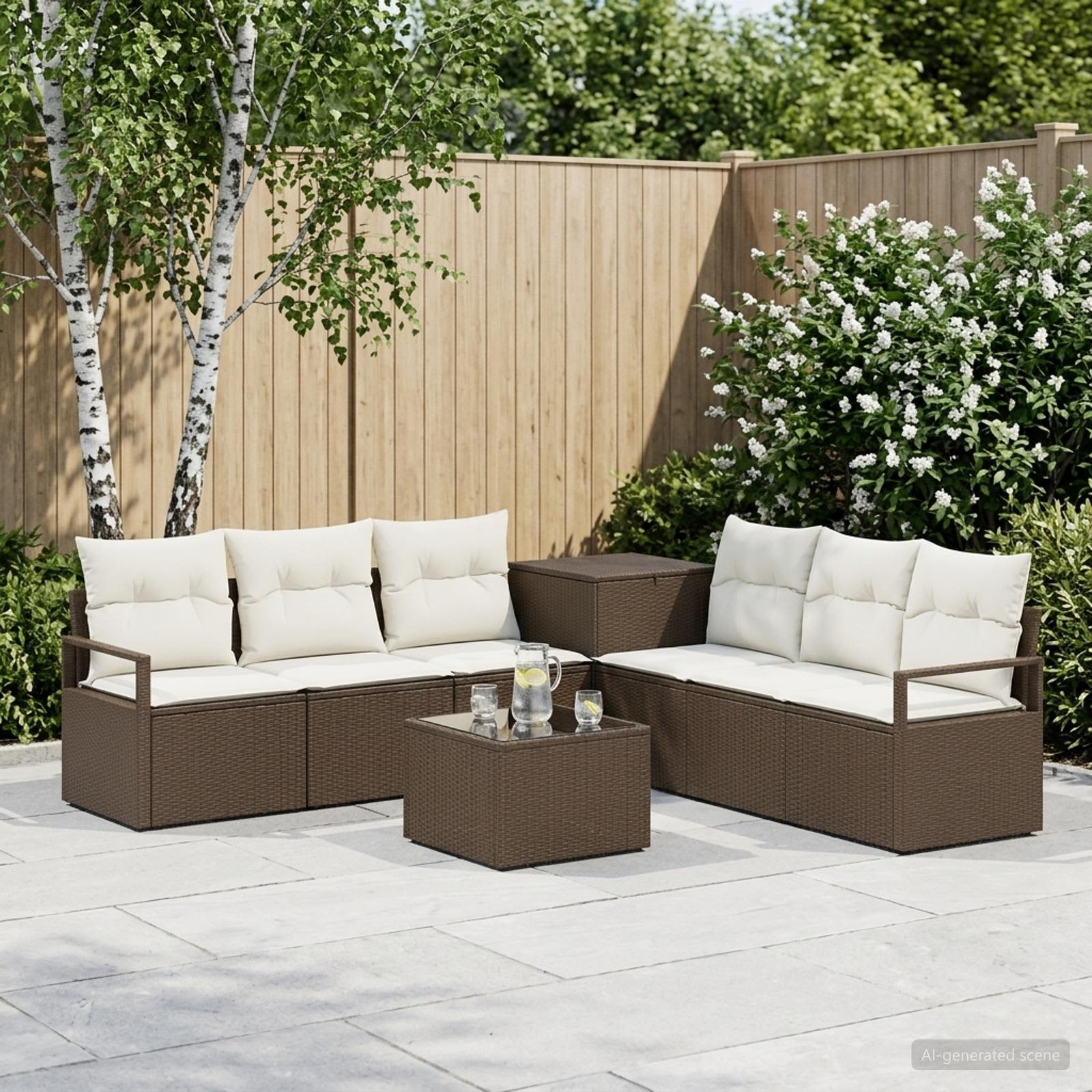 Set di divani 8 pz Marrone e Bianco Crema | homemem39