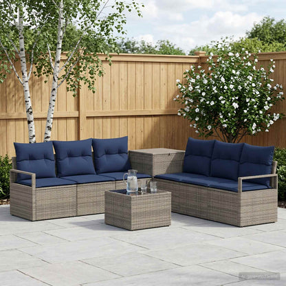 Set di divani 8 pz Grigio e Blu Navy Rattan sintetico e Acciaio | homemem39