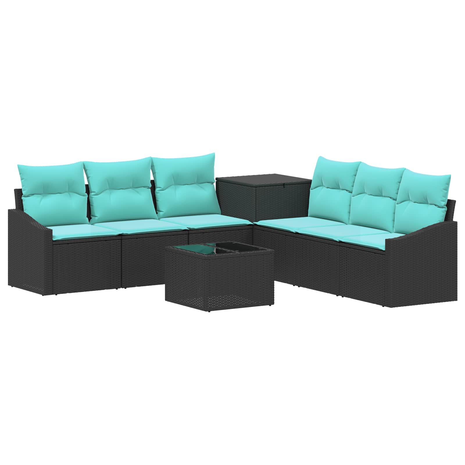 Set di divani 8 pz Nero e Blu Rattan sintetico e Acciaio | homemem39