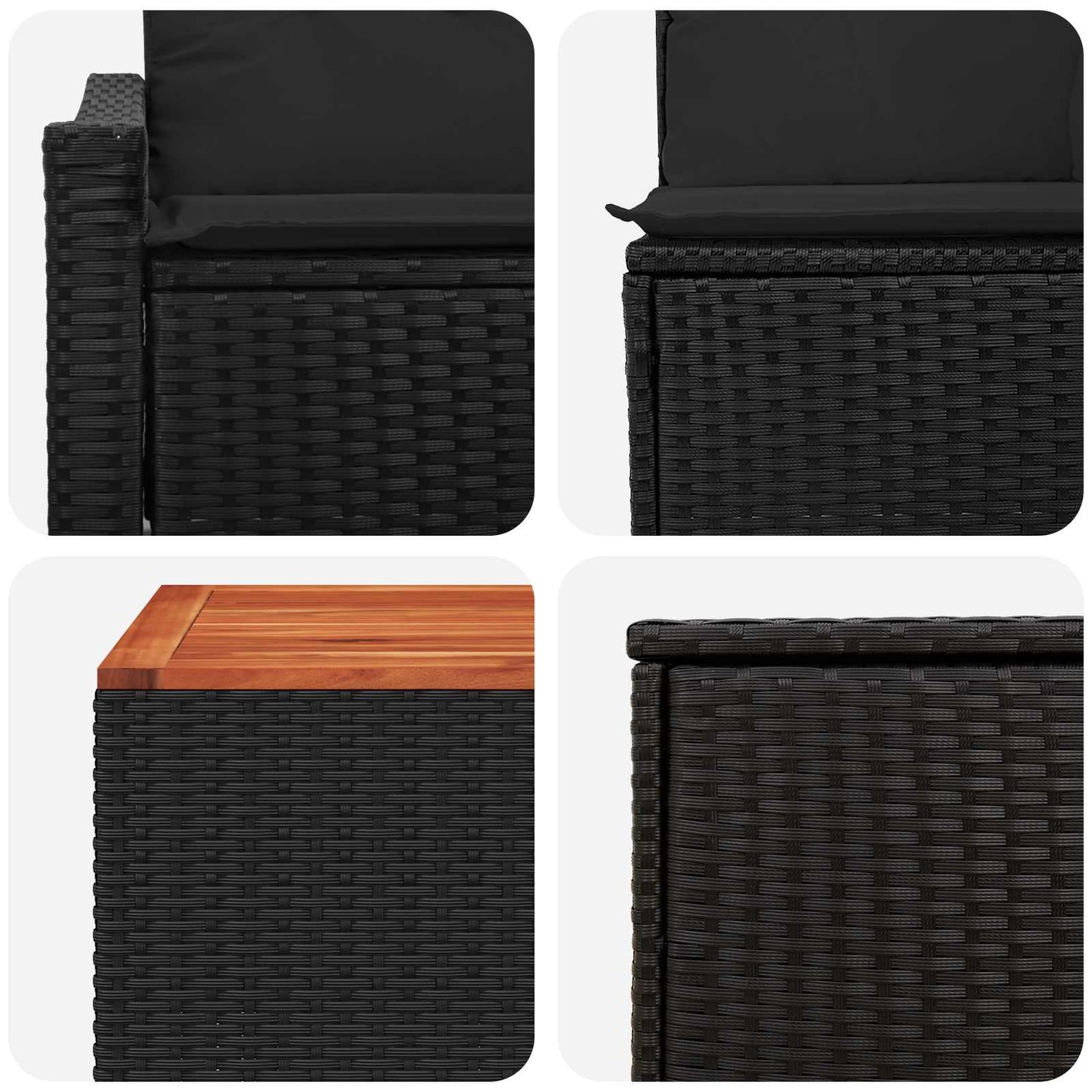 Set di divani 8 pz Nero Rattan sintetico e Acciaio | homemem39