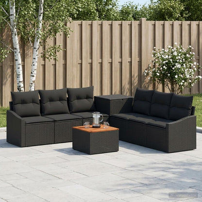 Set di divani 8 pz Nero Rattan sintetico e Acciaio