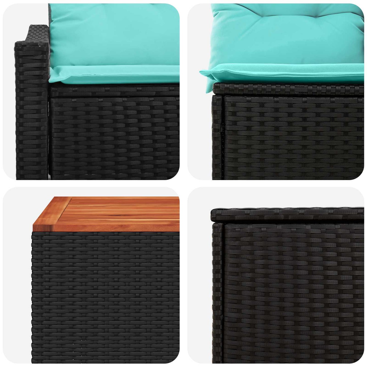 Set di divani 8 pz Nero e Blu Rattan sintetico e Acciaio