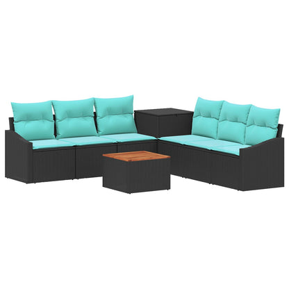 Set di divani 8 pz Nero e Blu Rattan sintetico e Acciaio