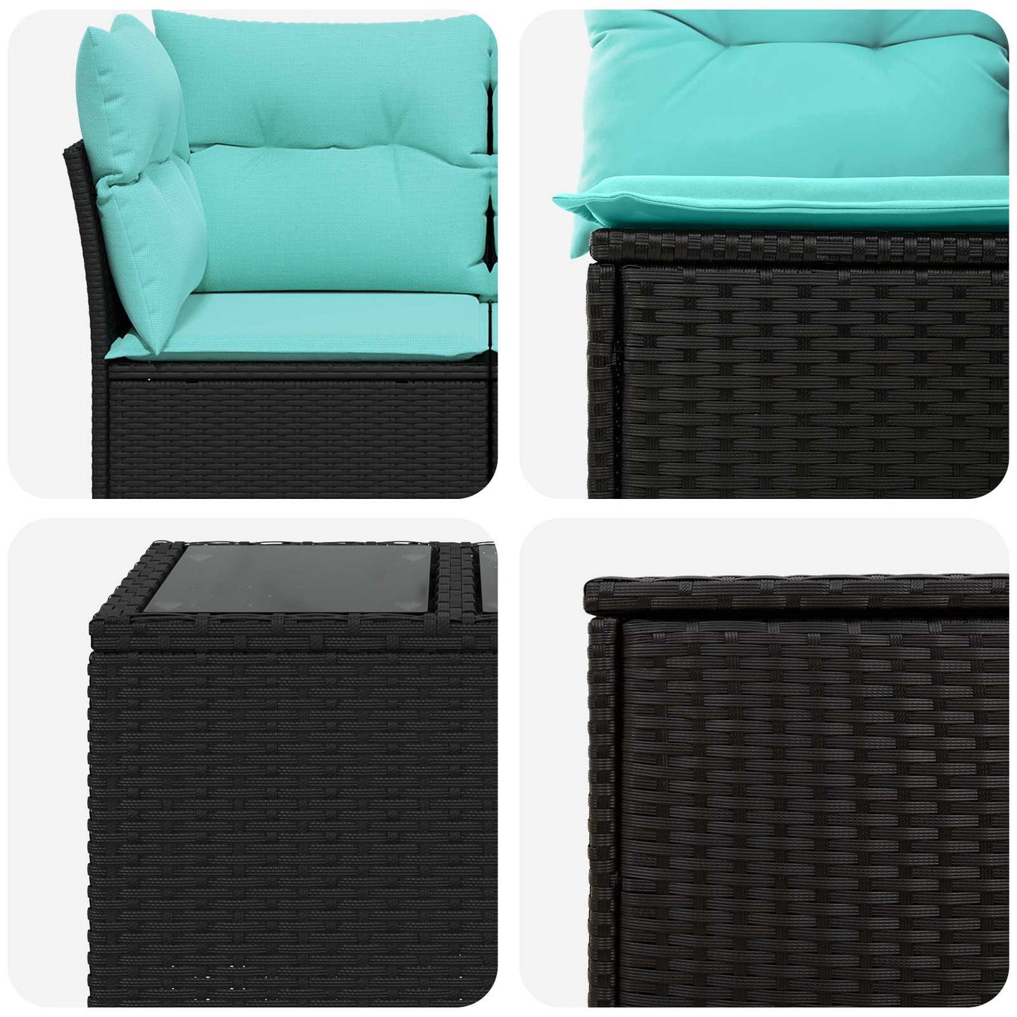 Set di divani 8 pz Nero e Blu Rattan sintetico e Acciaio | homemem39