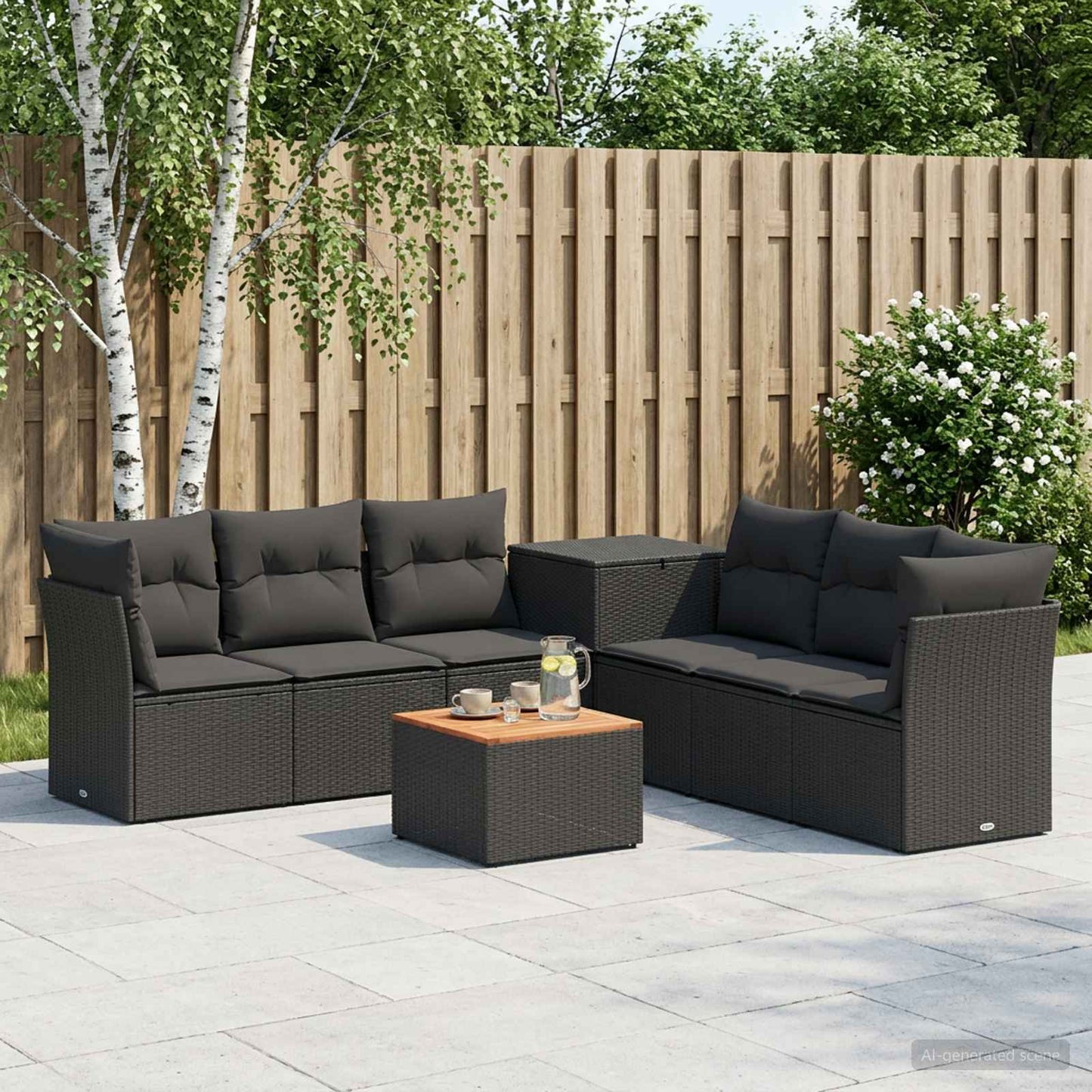 Set di divani 8 pz Nero Rattan sintetico e Acciaio