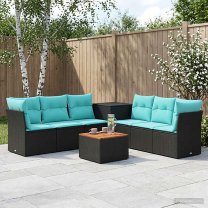 Set di divani 8 pz Nero e Blu Rattan sintetico e Acciaio | homemem39