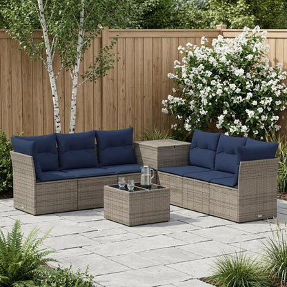Set di divani 8 pz Grigio e Blu Navy Rattan sintetico e Acciaio | homemem39