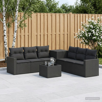 Set di divani 8 pz Nero Rattan sintetico e Acciaio | homemem39
