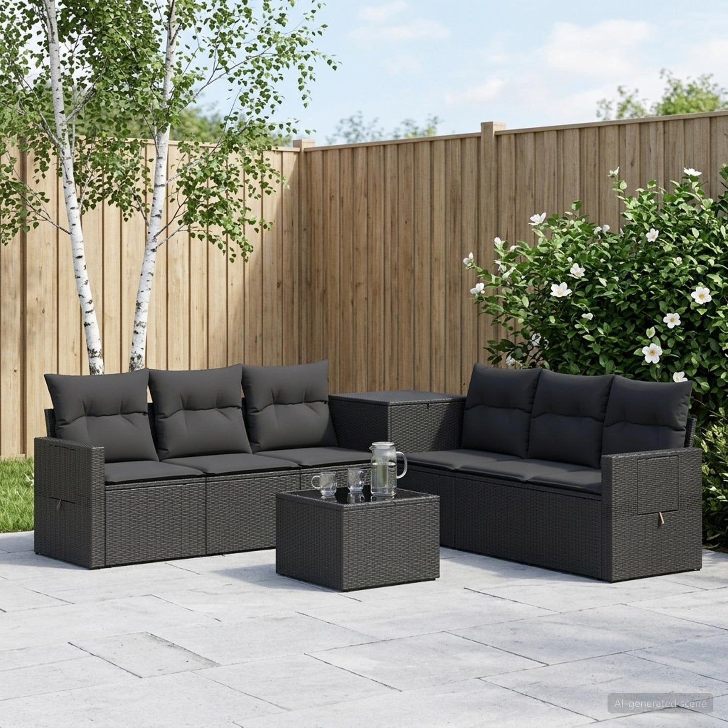Set di divani 8 pz Nero Rattan sintetico e Acciaio