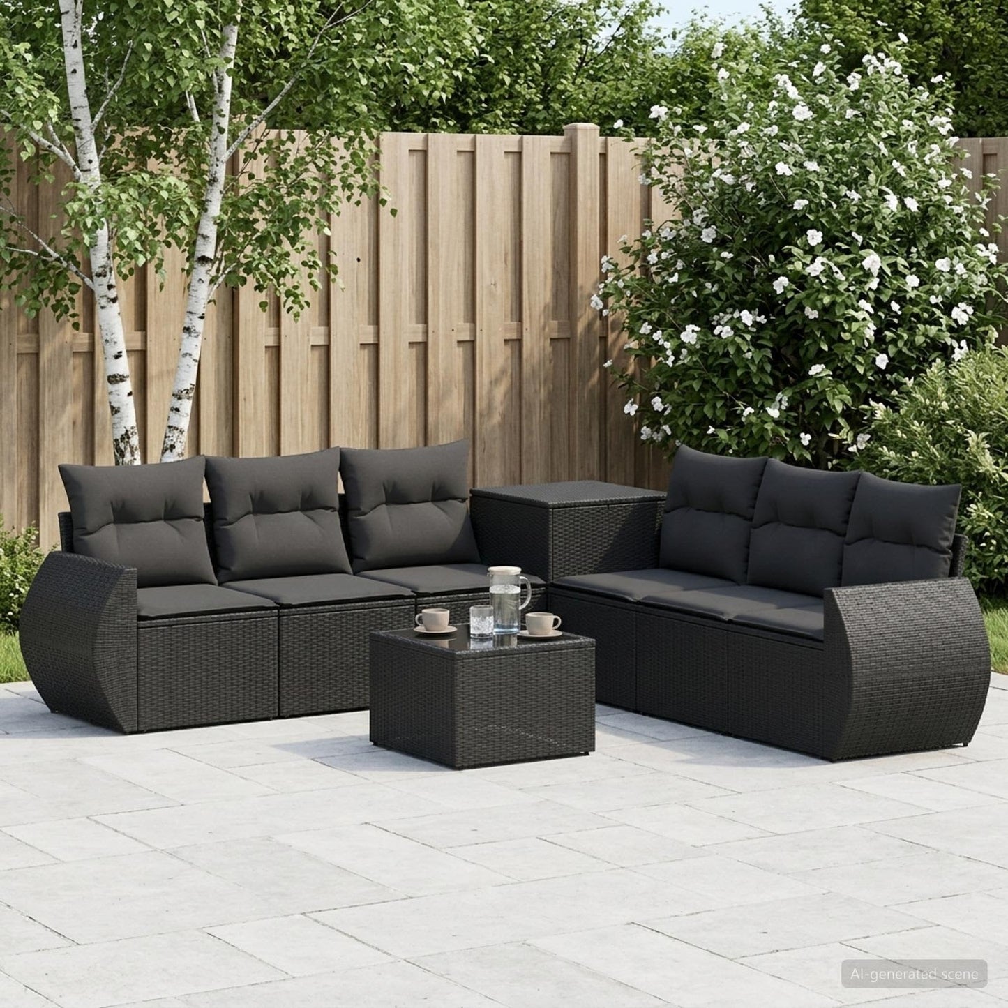 Set di divani 8 pz Nero Rattan sintetico e Acciaio | homemem39