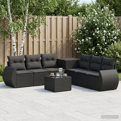 Set di divani 8 pz Nero Rattan sintetico e Acciaio | homemem39