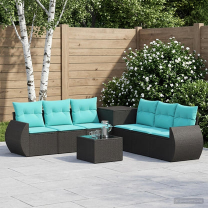 Set di divani 8 pz Nero e Blu Rattan sintetico e Acciaio | homemem39