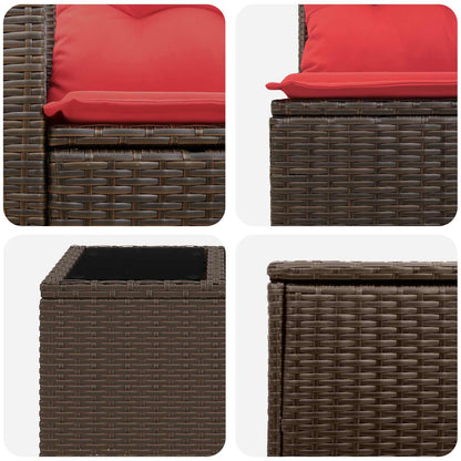Set di divani 8 pz Marrone e Rosso Rattan sintetico e Acciaio | homemem39