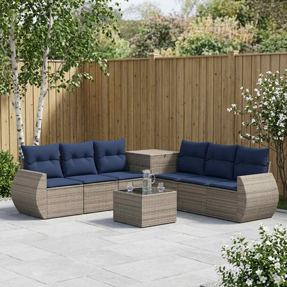 Set di divani 8 pz Grigio e Blu Navy Rattan sintetico e Acciaio | homemem39