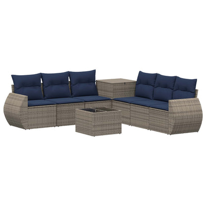 Set di divani 8 pz Grigio e Blu Navy Rattan sintetico e Acciaio | homemem39