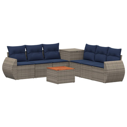 Set di divani 8 pz Grigio e Blu Navy Rattan sintetico e Acciaio | homemem39