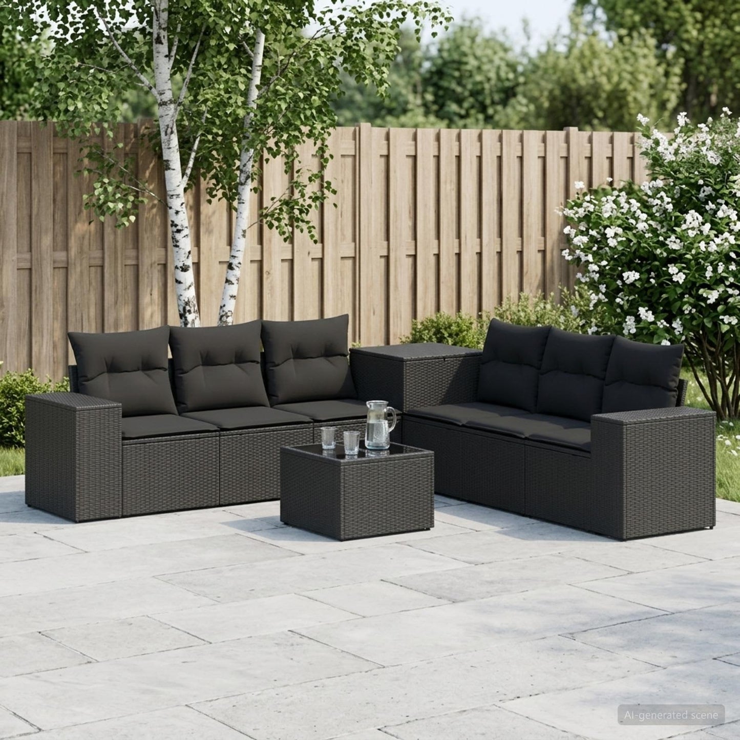 Set di divani 8 pz Nero Rattan sintetico e Acciaio | homemem39