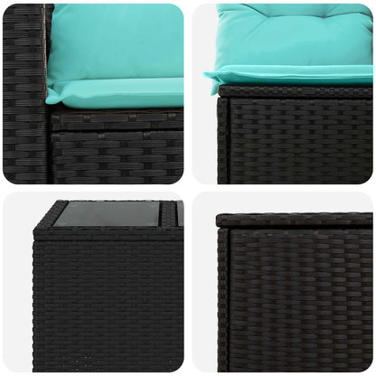 Set di divani 8 pz Nero e Blu Rattan sintetico e Acciaio | homemem39