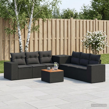 Set di divani 8 pz Nero Rattan sintetico e Acciaio