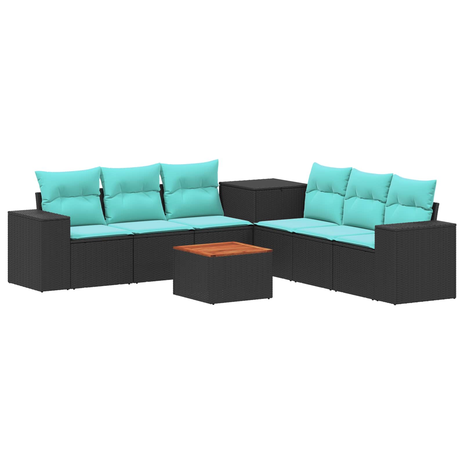 Set di divani 8 pz Nero e Blu Rattan sintetico e Acciaio | homemem39