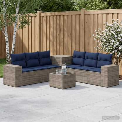 Set di divani 8 pz Grigio e Blu Navy Rattan sintetico e Acciaio | homemem39