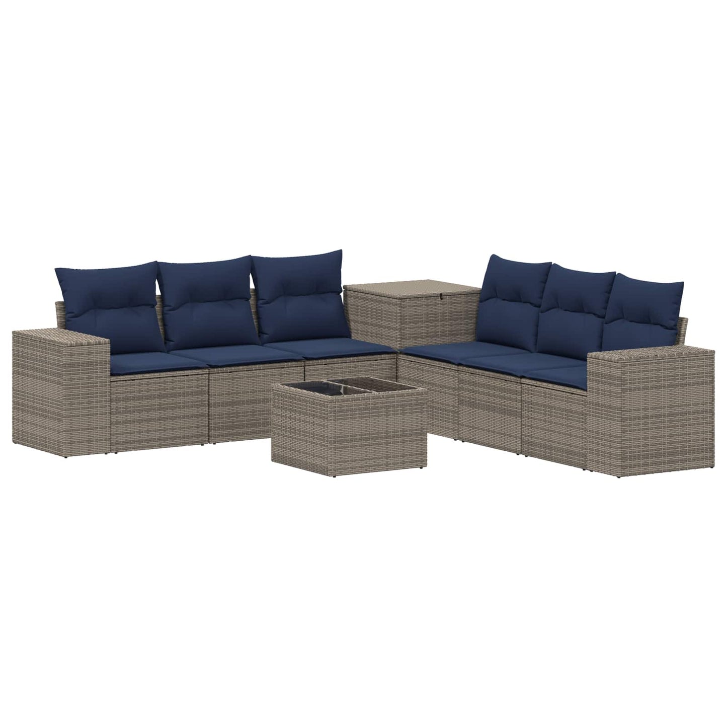 Set di divani 8 pz Grigio e Blu Navy Rattan sintetico e Acciaio | homemem39