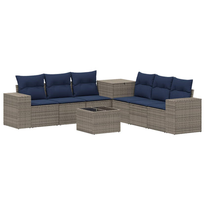 Set di divani 8 pz Grigio e Blu Navy Rattan sintetico e Acciaio | homemem39