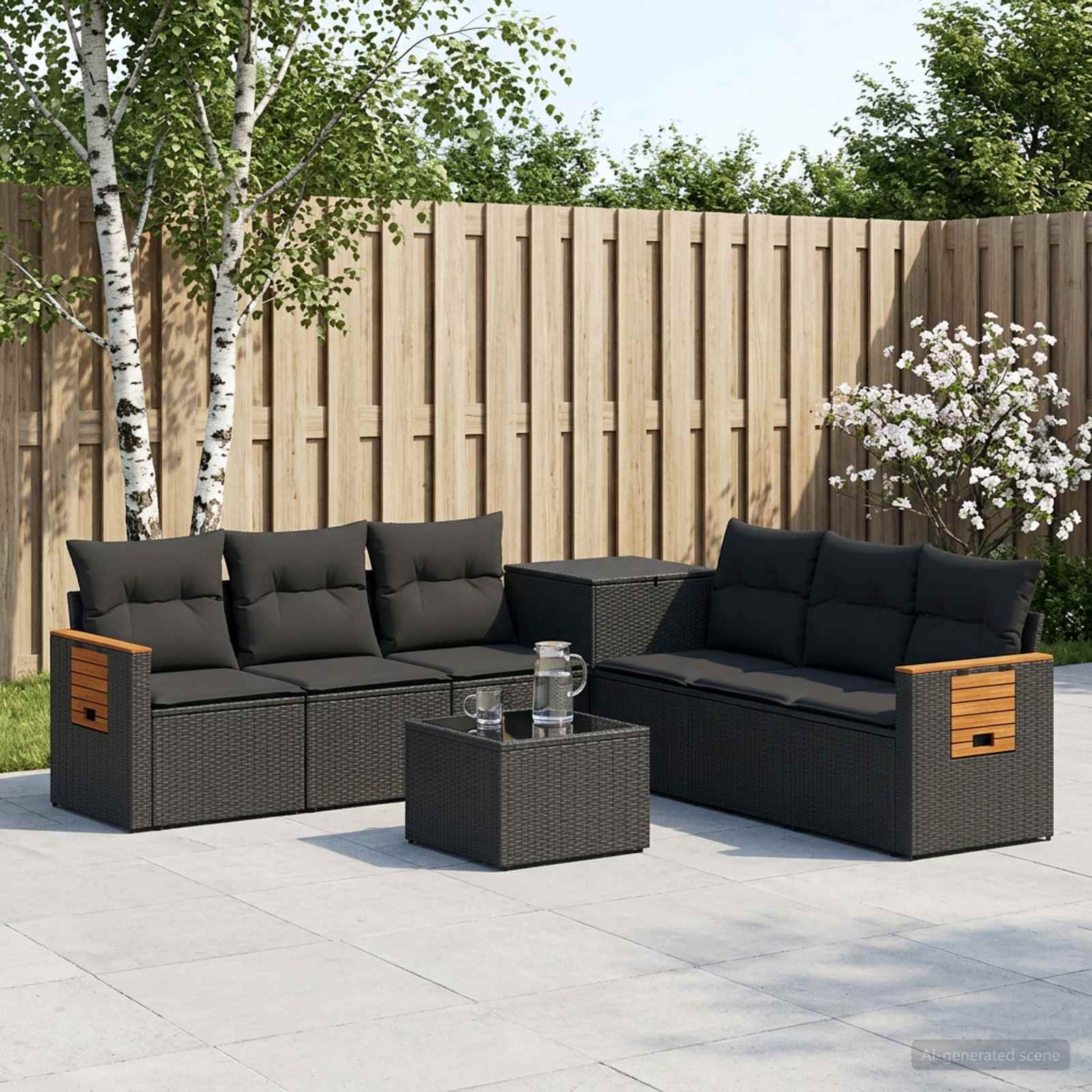 Set di divani 8 pz Nero Rattan sintetico e Acciaio | homemem39
