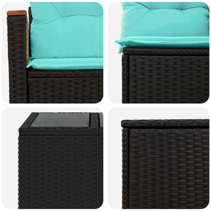 Set di divani 8 pz Nero e Blu Rattan sintetico e Acciaio | homemem39