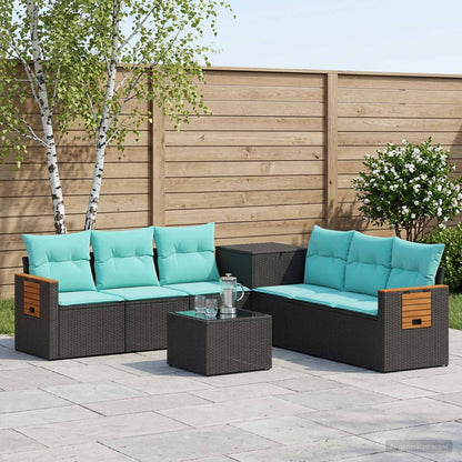Set di divani 8 pz Nero e Blu Rattan sintetico e Acciaio | homemem39