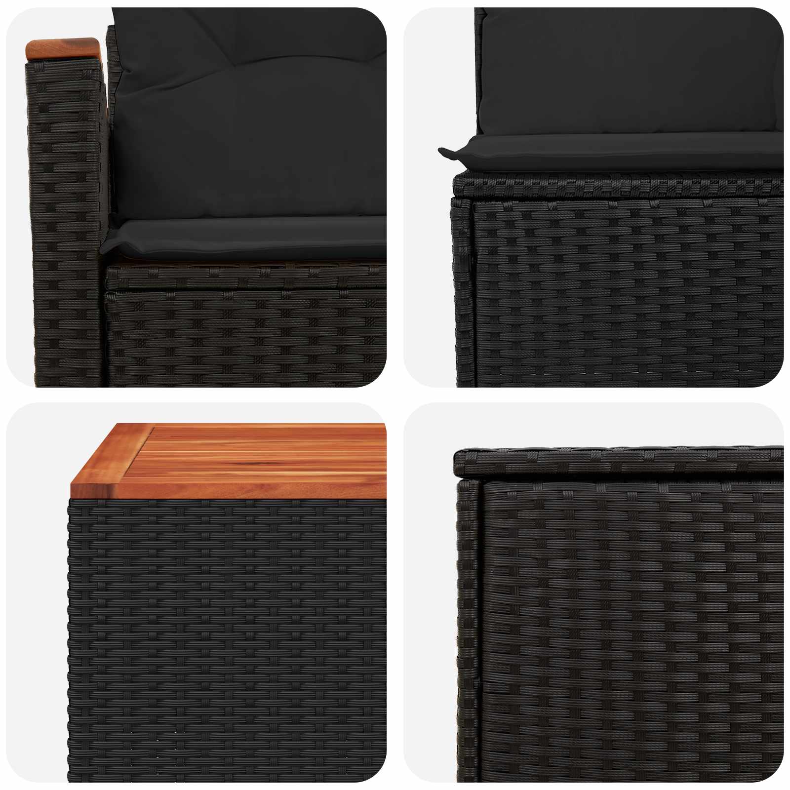 Set di divani 8 pz Nero Rattan sintetico e Acciaio | homemem39